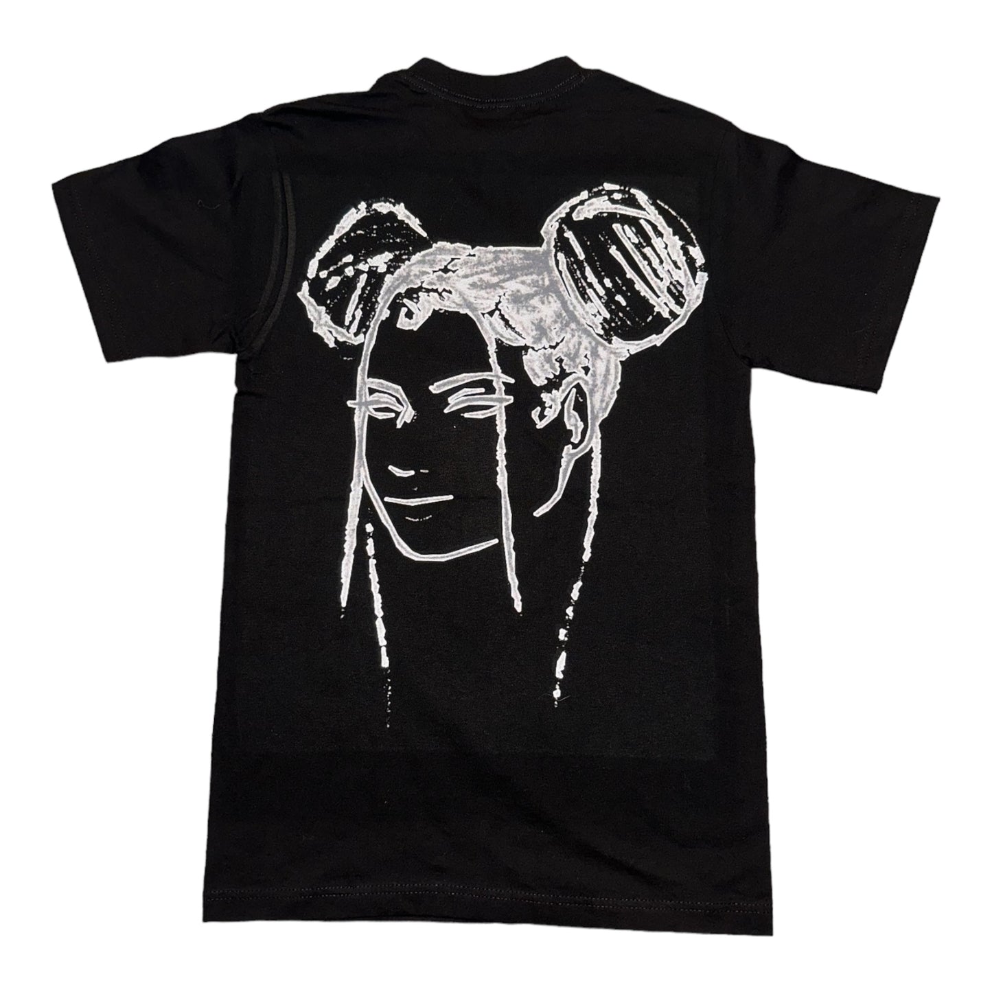 Hand Drawn Girl Graphic T-shirt - Black