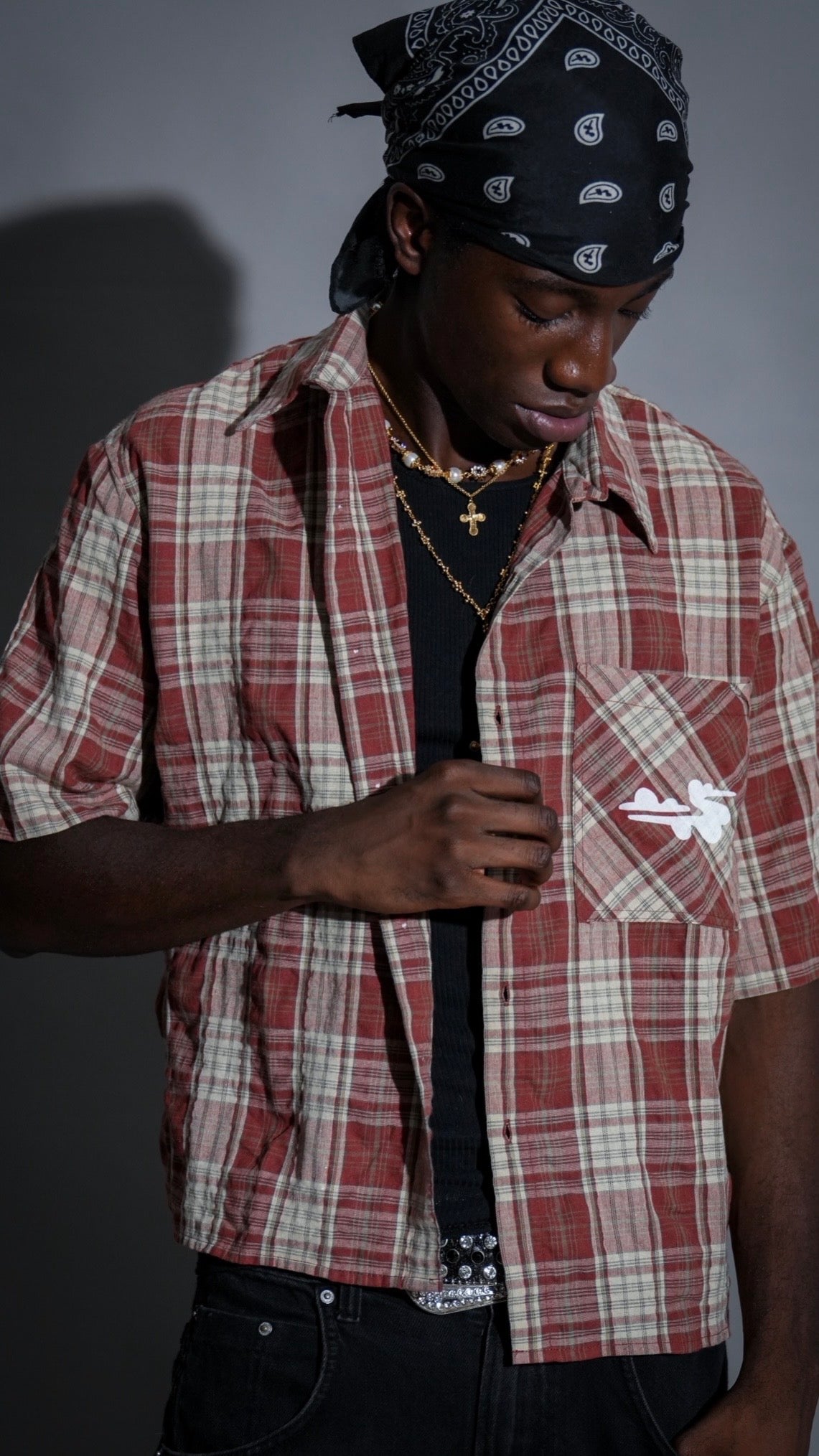 “Red Cloud” - Cropped Plaid Button Up