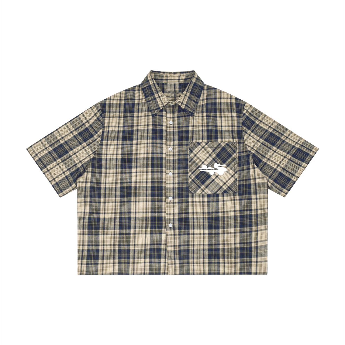 “Navy Cloud”- Cropped Plaid Button Up
